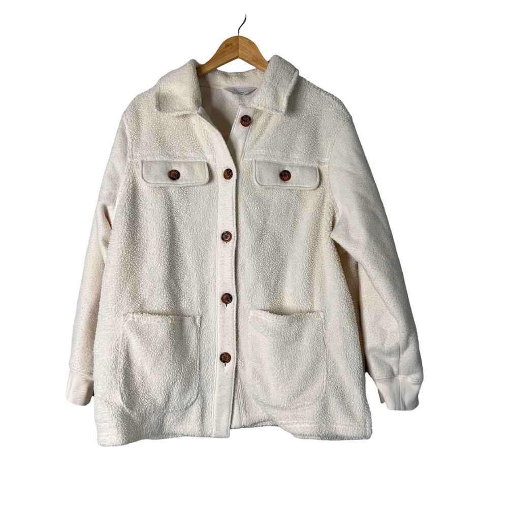 A550332 ENCORE by Idina Menzel Mixed Texture Sherpa Fleece Jacket Oyster S